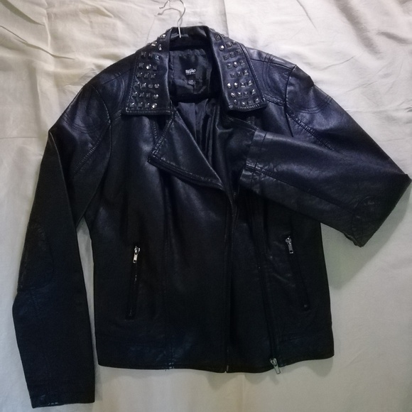 Massimo vegan leather studded black motto jacket L - Picture 1 of 8